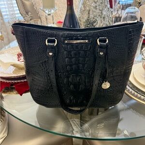 Brahmin Black Crocodile-Embossed Tote